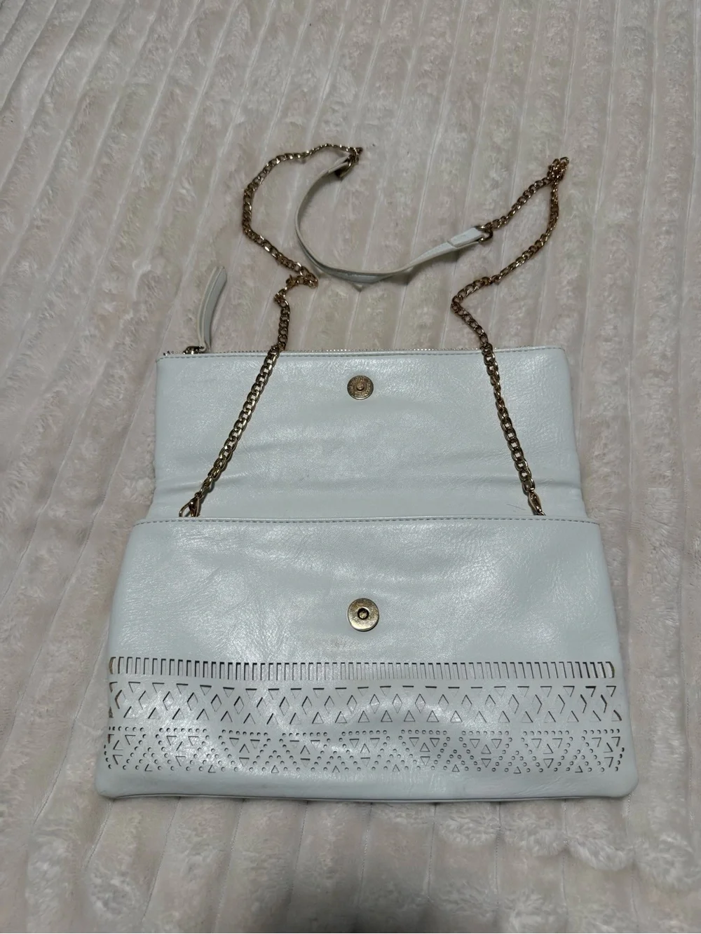 White Laser-Cut Fold-Over Clutch Bag